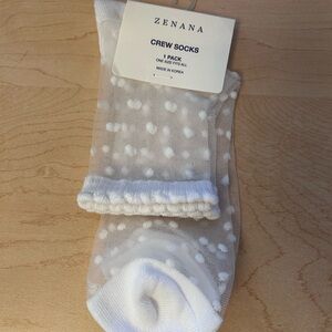 Zenana Outfitters Sheer White Polka Dot Crew Socks